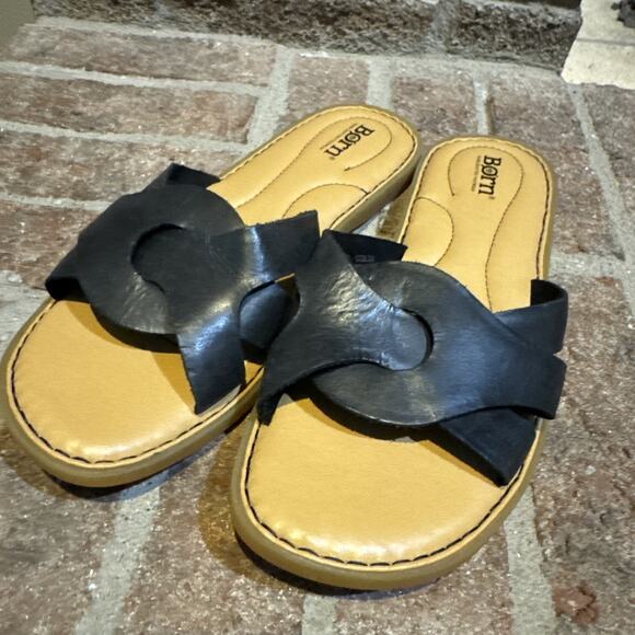 Born Kasia Slide Womens Size 9 Shoes Black Leather Slip On Casual Flat Sandals - Picture 2 of 15